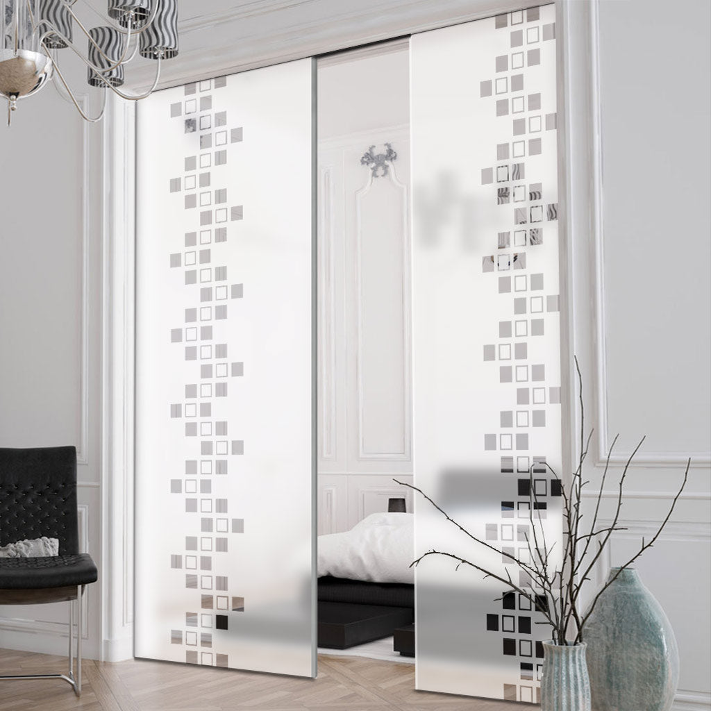 Carrington 8mm Obscure Glass - Clear Printed Design - Double Evokit Pocket Door