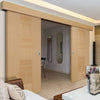 Double Sliding Door & Wall Track - Catalonia Flush Oak Doors - Prefinished