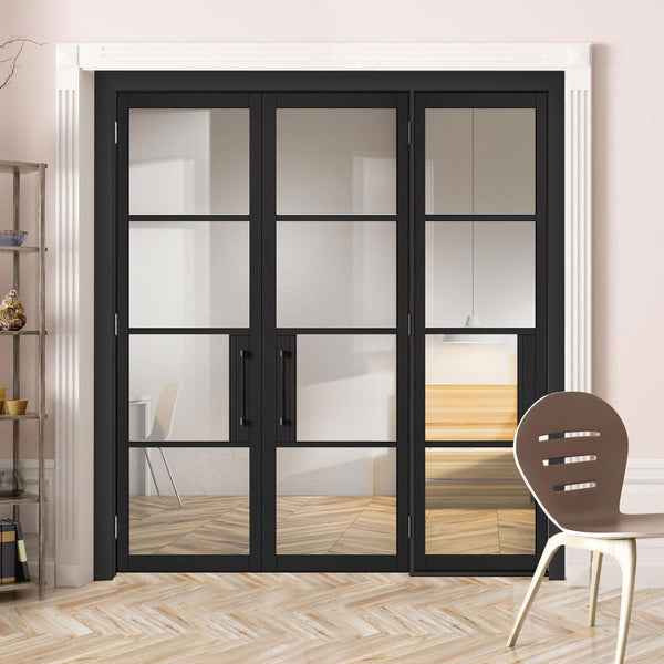 ThruEasi Room Divider - Chelsea 4 Pane Black Primed Clear Glass Unfini