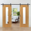 Double Sliding Door & Track - Cherwell Cottage Oak Doors - Clear Glass - Prefinished