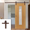 Single Sliding Door & Straight Antique Rust Track - Cherwell Cottage Oak Door - Clear Glass - Prefinished