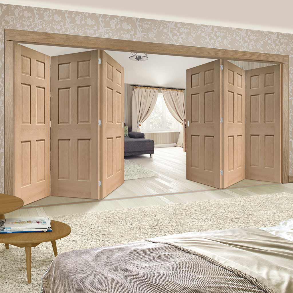 Bespoke Thrufold Colonial Oak 6 Panel Folding 3+3 Door - No Raised Mouldings