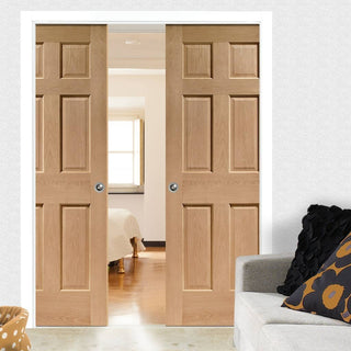 Image: Bespoke Colonial Oak 6 Panel Double Pocket Door - No Raised Mouldings