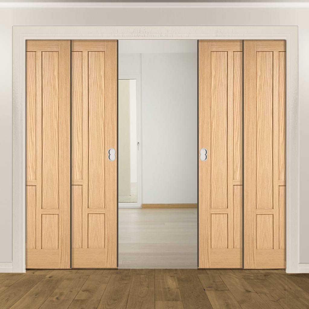 Coventry Contemporary Oak Veneer Staffetta Quad Telescopic Pocket Doors