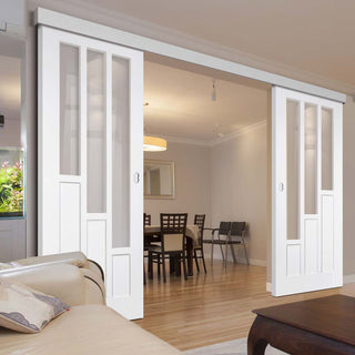 Image: Double Sliding Door & Wall Track - Coventry Doors - Clear Glass - White Primed