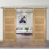 Double Sliding Door & Stainless Barn Steel Track - Coventry Shaker Style Oak Door - Unfinished