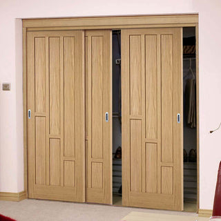 Image: Three Sliding Wardrobe Doors & Frame Kit - Coventry Contemporary Oak Panel Door - Unfinished