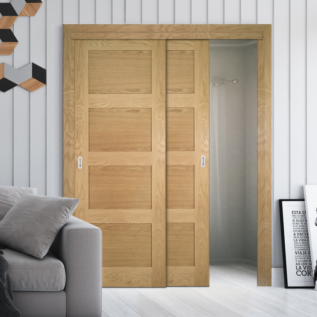 Pass-Easi Two Sliding Doors And Frame Kit - Coventry Oak Door - Prefin