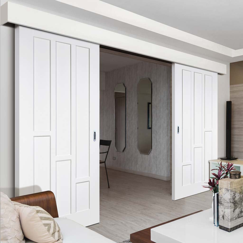 Double Sliding Door & Wall Track - Coventry Panel Doors - White Primed