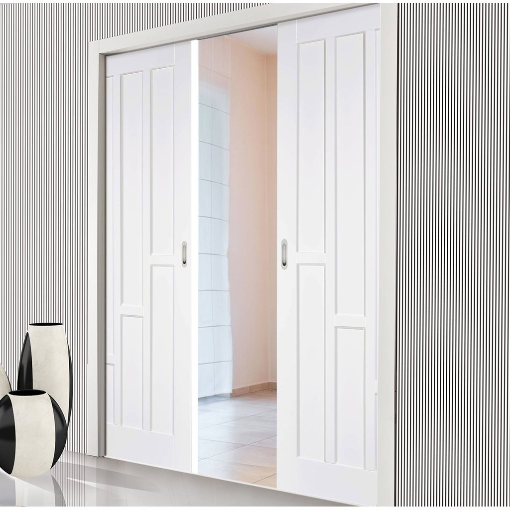 Coventry Style Panel Double Evokit Pocket Door - White Primed