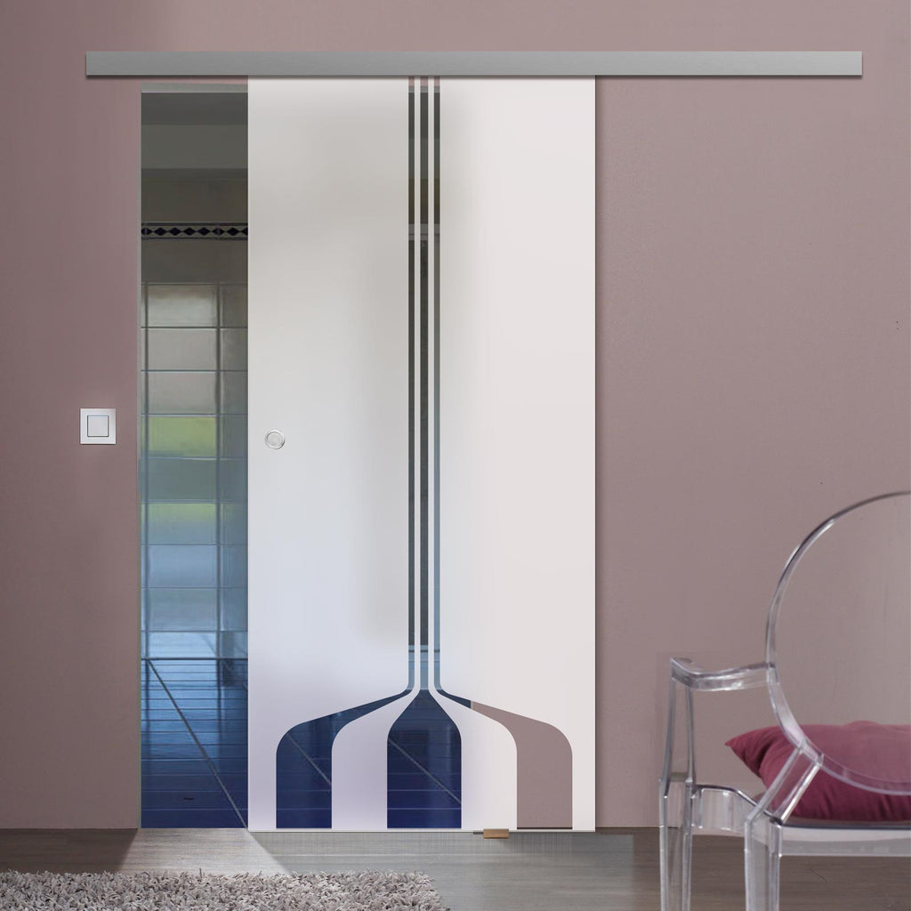 Single Glass Sliding Door - Crombie 8mm Obscure Glass - Clear Printed Design - Planeo 60 Pro Kit