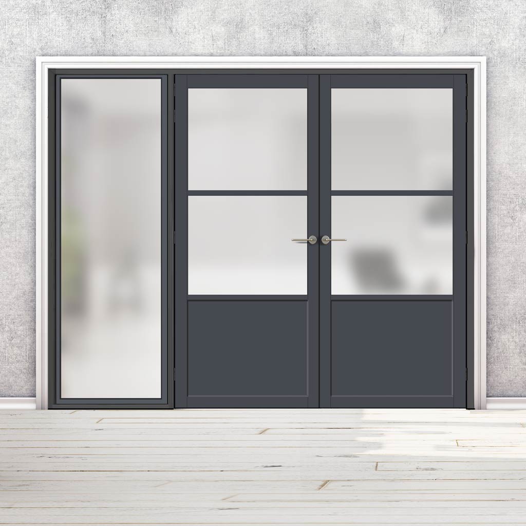 Bespoke Room Divider - Eco-Urban® Berkley Eco-Urban® Door Pair DD6309F - Frosted Glass with Full Glass Side - Premium Primed - Colour & Size Options