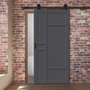 Top Mounted Black Sliding Track & Solid Wood Door - Eco-Urban® Isla 6 Panel Solid Wood Door DD6429 - Stormy Grey Premium Primed