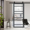 Top Mounted Black Sliding Track & Solid Wood Door - Eco-Urban® Metropolitan 7 Pane Solid Wood Door DD6405G Clear Glass - Stormy Grey Premium Primed