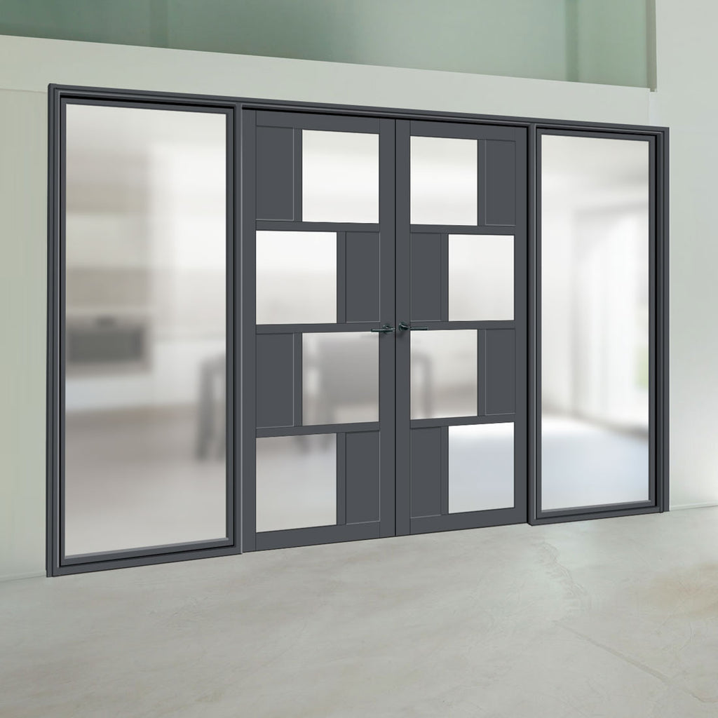 Bespoke Room Divider - Eco-Urban® Cusco Door Pair DD6416F - Frosted Glass with Full Glass Sides - Premium Primed - Colour & Size Options