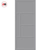 Top Mounted Black Sliding Track & Solid Wood Double Doors - Eco-Urban® Boston 4 Panel Doors DD6311 - Mist Grey Premium Primed