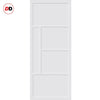 Top Mounted Black Sliding Track & Solid Wood Double Doors - Eco-Urban® Boston 4 Panel Doors DD6311 - Cloud White Premium Primed