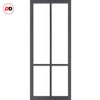 Top Mounted Black Sliding Track & Solid Wood Double Doors - Eco-Urban® Bronx 4 Pane Doors DD6315G - Clear Glass - Stormy Grey Premium Primed