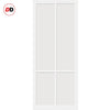 Top Mounted Black Sliding Track & Solid Wood Double Doors - Eco-Urban® Bronx 4 Panel Doors DD6315 - Cloud White Premium Primed