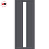 Top Mounted Black Sliding Track & Solid Wood Door - Eco-Urban® Cornwall 1 Pane 2 Panel Solid Wood Door DD6404SG Frosted Glass - Stormy Grey Premium Primed