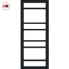 Top Mounted Black Sliding Track & Solid Wood Door - Eco-Urban® Metropolitan 7 Pane Solid Wood Door DD6405SG Frosted Glass - Shadow Black Premium Primed