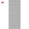 Top Mounted Black Sliding Track & Solid Wood Double Doors - Eco-Urban® Malvan 4 Panel Doors DD6414 - Mist Grey Premium Primed