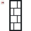 Top Mounted Black Sliding Track & Solid Wood Door - Eco-Urban® Kochi 8 Pane Solid Wood Door DD6415SG Frosted Glass - Shadow Black Premium Primed