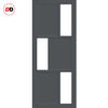 Top Mounted Black Sliding Track & Solid Wood Door - Eco-Urban® Tokyo 3 Pane 3 Panel Solid Wood Door DD6423SG Frosted Glass - Stormy Grey Premium Primed