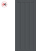 Top Mounted Black Sliding Track & Solid Wood Double Doors - Eco-Urban® Sintra 4 Panel Doors DD6428 - Stormy Grey Premium Primed