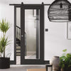 Top Mounted Black Sliding Track & Door - Diez Charcoal Black 1L Door - Raised Mouldings - Clear Glass - Prefinished