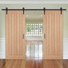 Double Sliding Door & Black Barn Track - Belize Oak Door - Unfinished