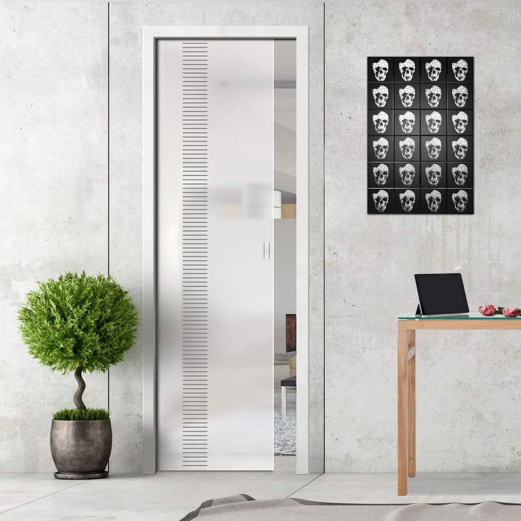 Duns 8mm Obscure Glass - Clear Printed Design - Single Evokit Glass Pocket Door