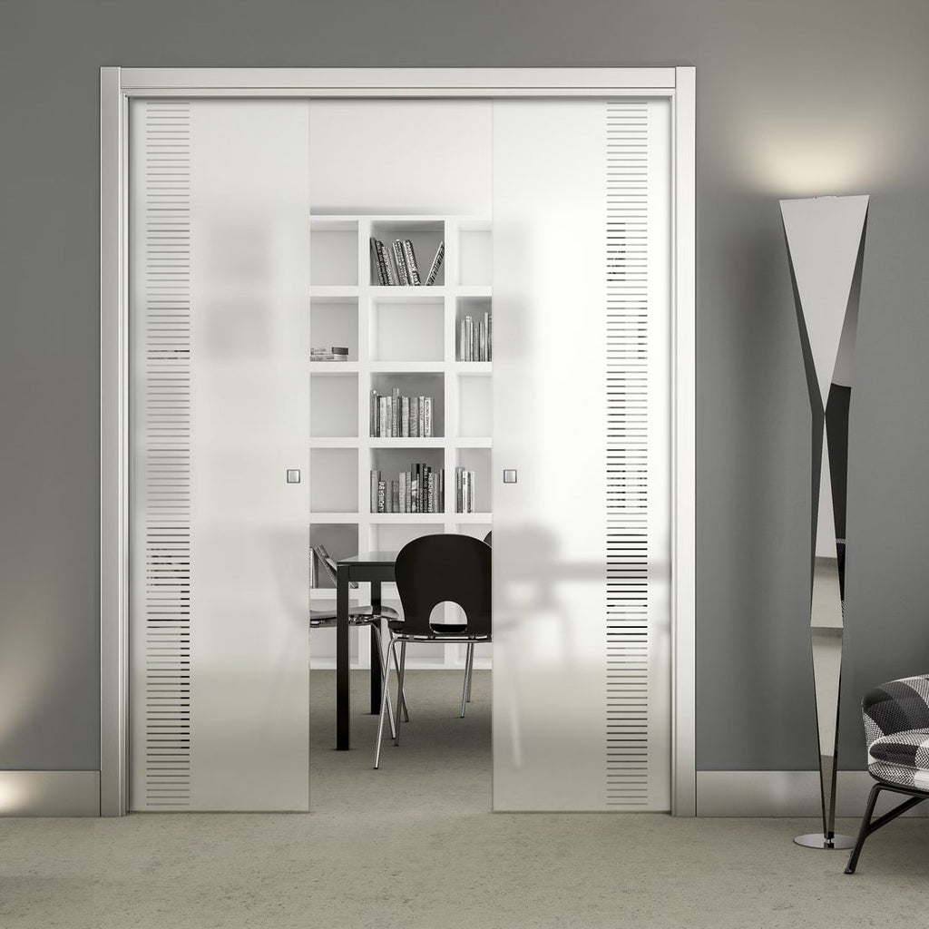 Duns 8mm Obscure Glass - Clear Printed Design - Double Evokit Pocket Door