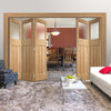 Five Folding Doors & Frame Kit - 1930's Oak Solid 3+2 - Frosted Glass - Unfinished