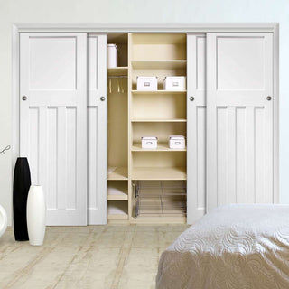 Image: Bespoke Thruslide DX 1930's 4 Door Wardrobe and Frame Kit - White Primed