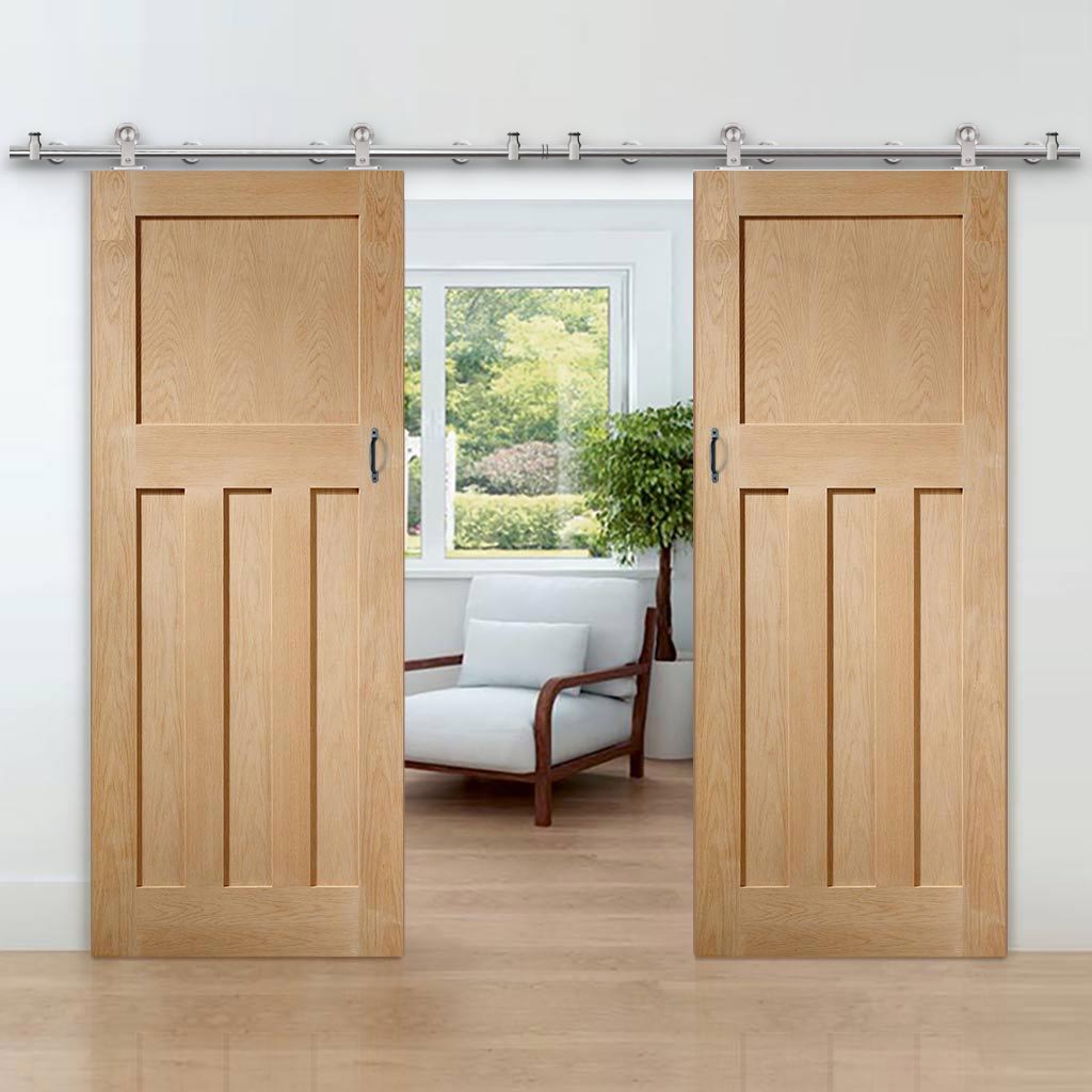 Sirius Tubular Stainless Steel Sliding Track & DX 1930'S Oak Panel Double Door - Prefinished