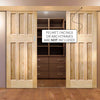 Double Sliding Door & Wall Track - DX 60's Nostalgia Oak Panel Doors - Unfinished