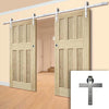 Double Sliding Door & Stainless Steel Barn Track - DX 60's Nostalgia Oak Panel Doors - Unfinished