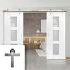 Double Sliding Door & Stainless Steel Barn Track - Geo White Doors - Clear Glass