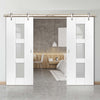 Double Sliding Door & Track - Geo White Doors - Clear Glass