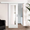 Single Sliding Door & Wall Track - Eindhoven  1 Pane Door - Clear Glass - White Primed