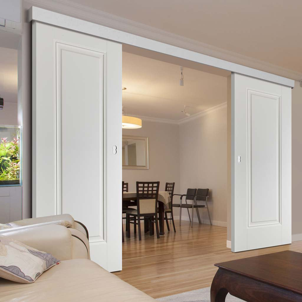 Double Sliding Door & Wall Track - Eindhoven 1 Panel Doors - White Primed