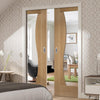 Bespoke Emilia Oak Glazed Double Pocket Door - Stepped Panel Design