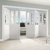 Five Folding Doors & Frame Kit - Eton Victorian Shaker 3+2 - Clear Glass - White Primed