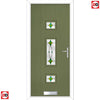 Cottage Style Firenza 3 Composite Front Door Set with Hnd Laptev Green Glass - Shown in Reed Green