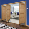 Five Folding Doors & Frame Kit - Contemporary 4 Panel Oak 3+2 - Unfinished