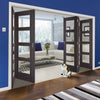 Five Folding Doors & Frame Kit - Vancouver 4 Pane Ash Grey 3+2 - Clear Glass - Prefinished