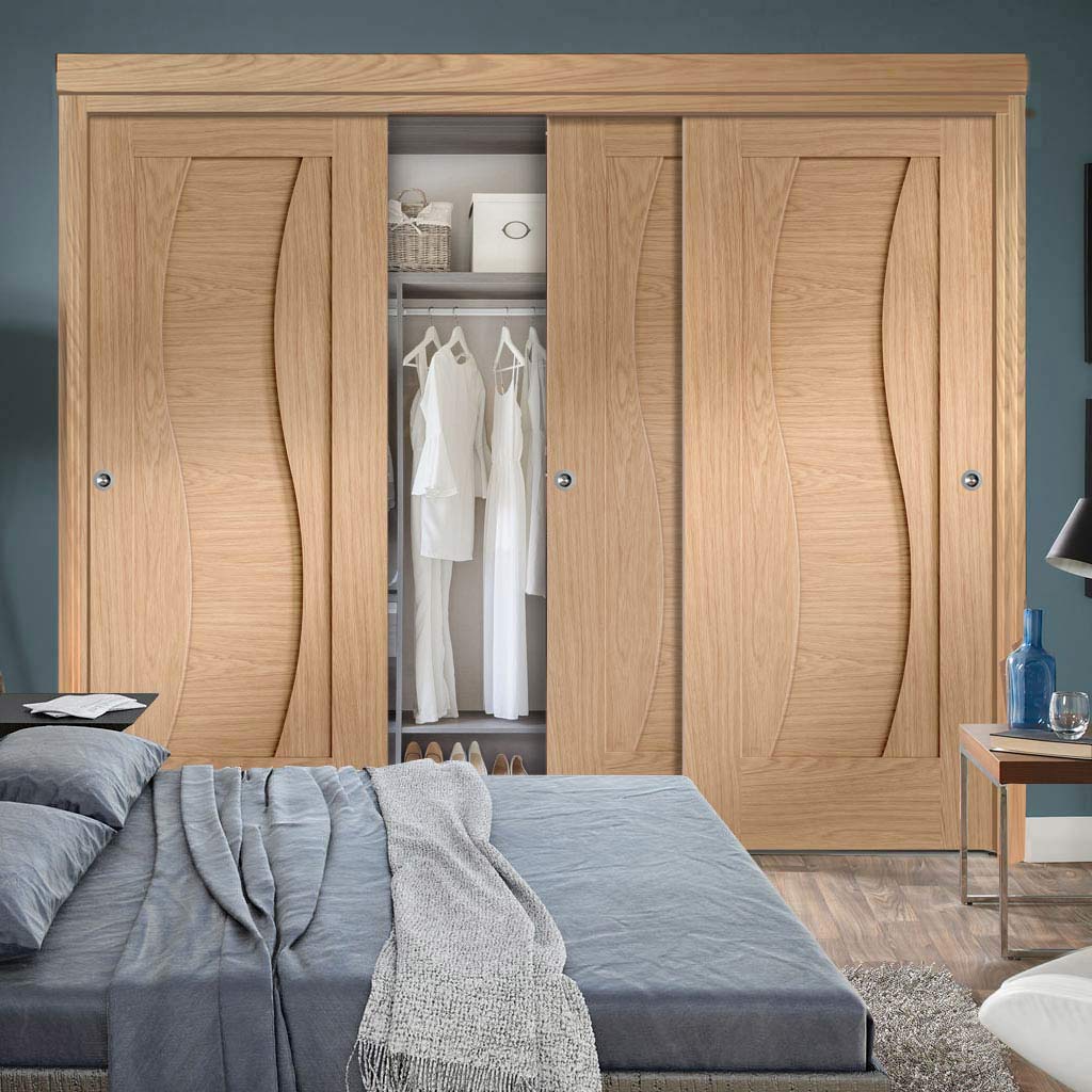 Three Sliding Maximal Wardrobe Doors And Frame Kit Florence Oak Flush 4241