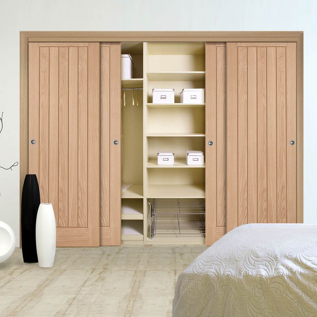 Four Sliding Maximal Wardrobe Doors & Frame Kit - Belize Oak Door - Unfinished