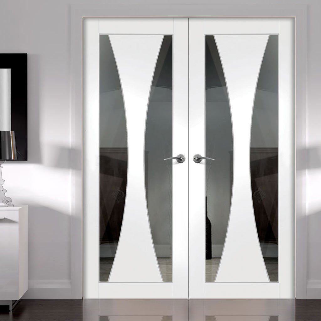 Verona White Primed Door Pair - Clear Glass